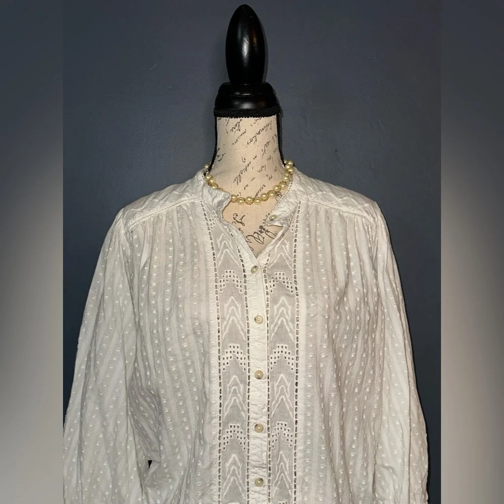 Anthropologie Pilcro Tavi eyelet and swiss dot dolman sleeve blouse - Picture 4 of 7